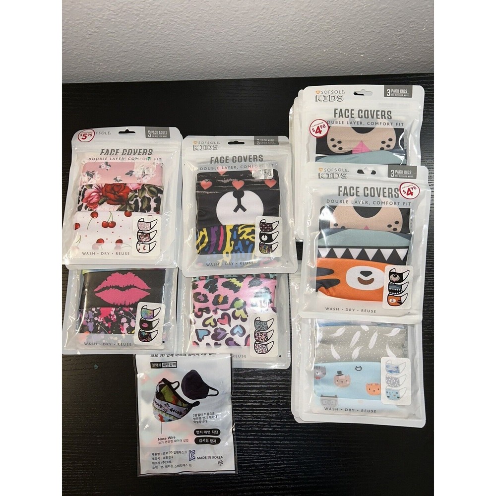 Set of 16 Sofsole Kids Face Covers Double Layer Comfort Fit 3 Pack reusable